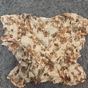 Brown Flowy Floral Crop Top